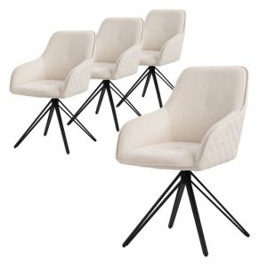 ML-Design Set de 4x Chaise de Salle &agrave; Manger, Cr&egrave;me, en Textile Tiss&eacute;, Chaise Rembourr&eacute;e avec Accoudoirs/Dossier, Pivotante &agrave; 360&deg;, Pieds en M&eacute;tal,