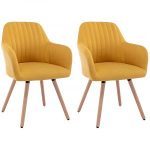 Lot de 2 chaises avec accoudoirs - Tissu et métal effet bois - Jaune - ELEANA