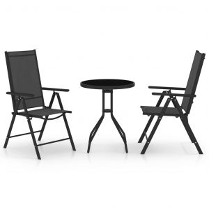 VidaXL Mobilier de bistro 3 pcs Aluminium et textilène Noir
