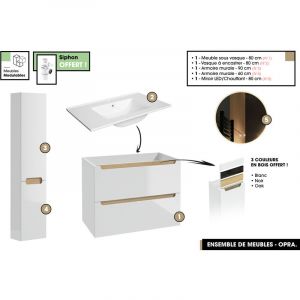 Ensemble complet de salle de bain - Meuble - Armoires - Miroir - Vasque &agrave; encastrer avec Siphon OFFERT OPRA 80 x 60 x 45 cm