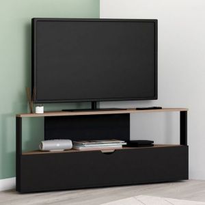 Idmarket Meuble TV 100 cm d'angle ELI bois façon hêtre et noir