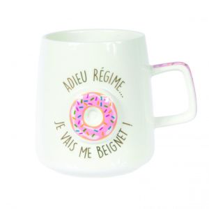 Image de La Chaise Longue Les Vilaines Filles 40-VF-002 Mug 3D Donut Adieu régime Je Vais me Beignet Blanc Porcelaine D13,2 x H10,5 cm