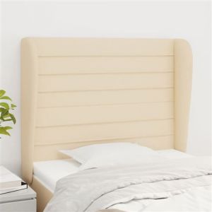 Image de VidaXL T&ecirc;te de Lit avec Oreilles Meuble de Chambre &agrave; Coucher Accessoire de Lit Simple T&ecirc;te de Cadre de Lit Int&eacute;rieur Cr&egrave;me 83x23x118/128 cm Tissu