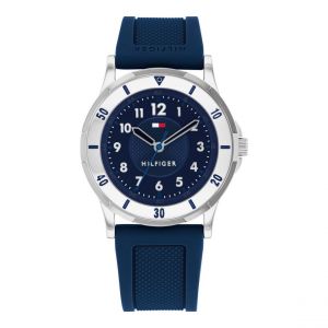 Tommy Hilfiger Montre à Mouvement à Quartz Trois Aiguilles pour la Jeunesse avec Bracelet en Silicone Bleu - 1720040