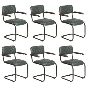 Image de VidaXL Chaises à dîner 6 pcs avec accoudoirs Cuir véritable Gris