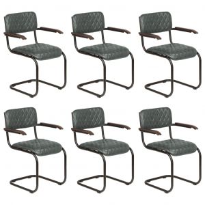 Image de VidaXL Chaises à dîner 6 pcs avec accoudoirs Cuir véritable Gris