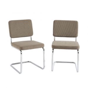 Lot de 2 chaises velours côtelé grège pieds métal chromé