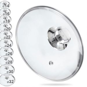Orion Glasdeckel Pfannendeckel 22cm topfdeckel universaldeckel mit Edelstahlring für Topf/Pfanne 200°C hitzebeständiges Glas Ø 14, 16, 18, 20, 22, 24, 26, 28, 30 cm (22 cm)
