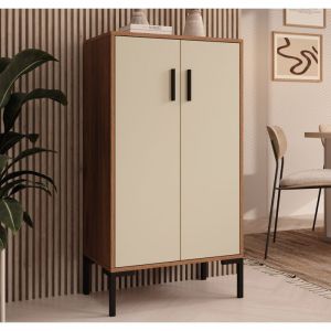Buffet bas de salon 2 portes 60x110,5x35cm Meuble d'appoint Armoire de rangement Modèle Lander L17 Couleur Noyer Ambar et Gris