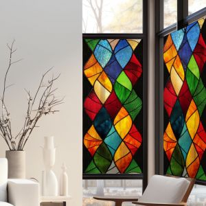 Plage Stickers décoratifs électrostatique, arlequin moderne, effet vitrail, 150 cm X 67,5 cm