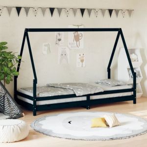 VidaXL Lit simple，Cadre de lit pour enfants noir 80x200 cm bois de pin massif