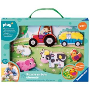 Ravensburger Play + - Puzzle en Bois aimant&eacute; : A la Ferme - Jouet b&eacute;b&eacute; d&egrave;s 1 an - Version fran&ccedil;aise - 34129