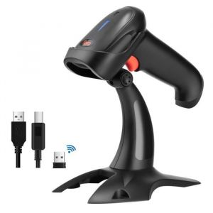 Tera Pro Lecteur de Code à Barres Bluetooth sans Fil 2.4GHz 1D/2D Douchette de Code Barres avec USB2.0 Scan Automatique Rapide et Précis, Support Mains Libres, HW0002 Noir