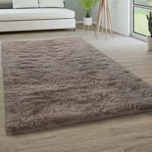 Tapis De Salon Poils Longs Fausse Fourrure Shaggy Moelleux Monochrome, Dimension:140x200 cm, Couleur:Taupe