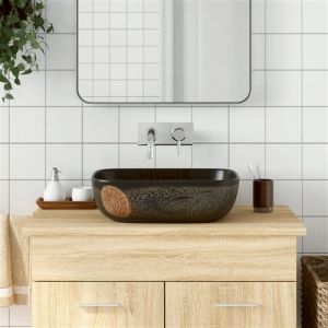 VidaXL Vasque à Poser, Évier de Salle de Bain avec Trou de Vidange, Lavabo avec Motifs Toilette Salle d'Eau, Noir Rectangulaire 48x37,5x13,5 cm Céramique