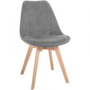Décoshop26 Chaise de salle à manger x1 design scandinave en velours côtelé gris et pieds en bois clair 100002278