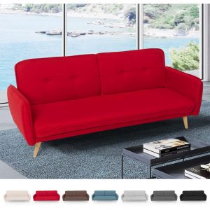 Image de Modus Sofà Canapé lit convertible design nordique clic clac 3 places en tissu Merida, Couleur: Rouge