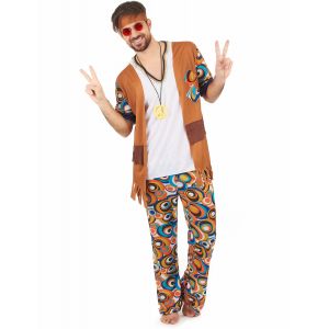 Image de Déguisement hippie motifs ronds homme - Couleur Marron - Taille L