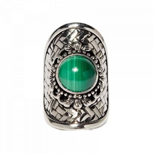 Amazonia - Bague Ocelotl en Argent massif & Malachite 4.9 ct