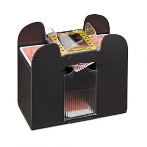 Image de Relaxdays Mélangeur de Cartes, 6 Jeux, Automatique, Cartes jusqu'à 91 mm, Appareil à mélanger Carte, Plastique, Noir