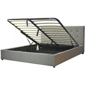 Lit Coffre Penthouse 140 x 190 by Sampur | Tissu Gris clair | Design et Moderne - Sommier &agrave; Lattes en Bois + T&ecirc;te de Lit inclus
