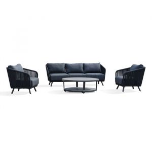 DCB Garden Salon bas de jardin 5 places en aluminium et corde tissée anthracite