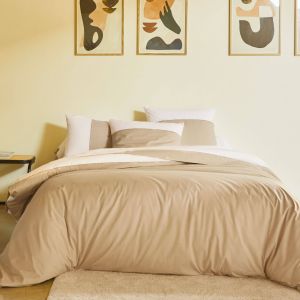 Blanc des vosges Housse de couette bicolore percale, Duo