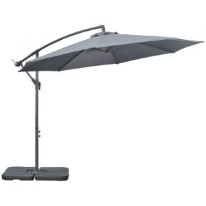 Outsunny Parasol déporté octogonal rabattable dia. 3 m piètement dalles à lester et housse inclus gris