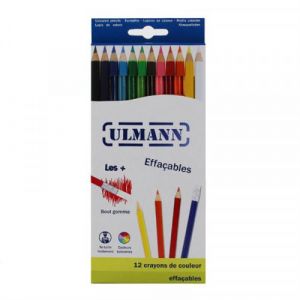 Ulmann Etui de 12 crayons de couleur 18 cm avec gomme