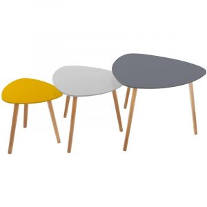 Atmosphera 3 Tables d'appoint design Mileo - Gris et jaune