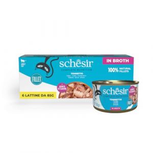 Schesir Ton en Bouillon, Nourriture Humide compl&egrave;te pour Chats, en bo&icirc;te, avec vitamines ajout&eacute;es, 100% Naturel, 6 x 85 g