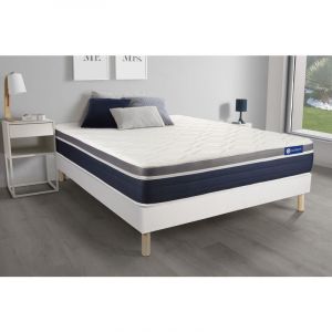 Ensemble sommier matelas 140x190 Actilatex confort Latex et mémoire de forme 26 cm Mi ferme sommier kit Blanc