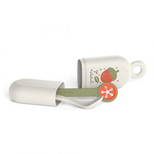 Suavinex On the Go, Set Couverts Bébé avec Cuillère + Porte-Cuillère + Porte-Bavoir. Pour manger à l'extérieur. Lavable au lave-vaisselle. Pour Bébés +4 Mois, Baies, Gris