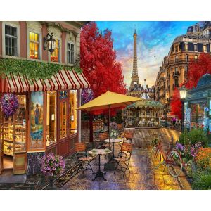Figured'Art Peinture par Numéro Adulte avec cadre Terrasse à Paris - Kit DIY Numéro d'Art - 40x50cm toile tendue sur châssis