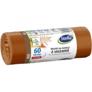Stella 035175 Lot de 14 sacs poubelle avec anses pour le tri sélectif bio | 60 l | Sacs poubelle pour les déchets ménagers et le bureau en film granulé LDPE épais, couleur : marron