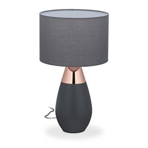 Relaxdays Lampe de table de nuit Tactile, réglable, moderne;3 niveaux, E14 Veilleuse ; HxD 48,5x28cm, abat-jour. Grise