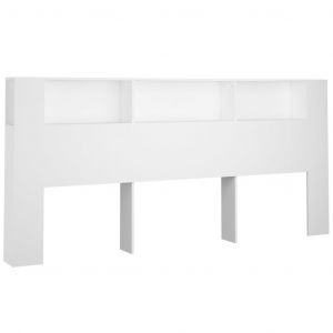 D&eacute;coshop26 T&ecirc;te de lit avec rangement accessoire de lit table de chevet etag&egrave;re 220 par 18,5 par 104,5 MDF blanc