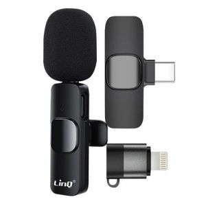 Linq Microphone Sans Fil Réduction de Bruit Adaptateurs USB C et Lightning Noir