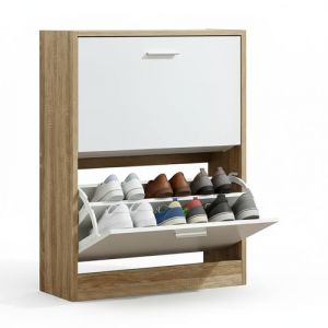 CATAVANA - Meuble à Chaussures 2 étagères – 12 Paires – Portes et Cadre Vintage– Idéal pour Entrée ou Couloir