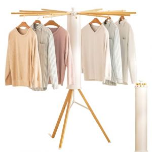 Otto Office Séchoir à Linge Pliable Étendoir Design en Bois avec 16 BrasTrépied Renforcé et Rangement Compact Utilisation Intérieure et