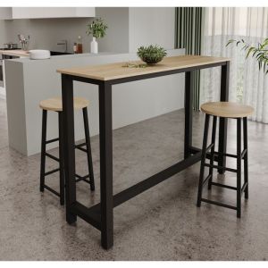 Muebles Bonitos - Table haute avec 2 Tabourets Pieds métal 140x100x40cm Bar cuisine Modèle Ani Noir et Sonoma