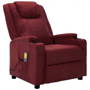 VidaXL Sill&oacute;n masajeador reclinable de cuero sint&eacute;tico rojo tinto