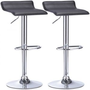 Lot de 2 Tabouret de Bar en Similicuir et Acier chromé Tabouret réglable et Rotatif Noir Woltu