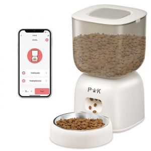 PUPPY KITTY Distributeur Croquettes Chat Automatique, Bols en Acier Inoxydable, Connecté App, Vocal 10S, 10 Repas par Jour Blanc