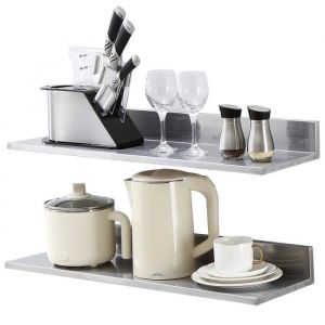 VEVOR Étagère Murale 2PCs 762x218x85 mm Tablette Flottante en Acier Inoxydable avec Dosseret Charge Max. 20 kg Design Ouvert pour Livres Cadre Photo Plante Épices Salon Bureau Salle de Bains Cuisine