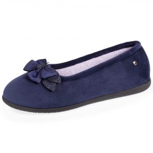 Isotoner Chaussons Ballerines femme microvelours Bleu - Couleur Bleu - Taille 37