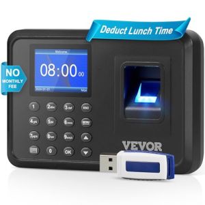 VEVOR Pointeuse Horaire Biométrique, Badgeuse avec Empreintes Digitales et Saisie de Code PIN en Une Seule Machine, Écran de 6 cm, sans Frais Mensuels, pour Pointer Employées des Petites Entreprises