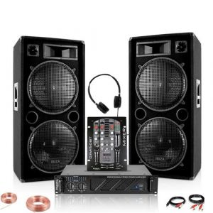 Ibiza Sound Pack Sono 2 Enceintes STAR212 2x1500W - Ampli 2x800W AMP1000-MKII - Table Mixage DJM150USB-BT - Casque - DJ Soirée Pro