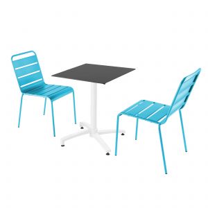 Image de Oviala Table carrée pied blanc inclinable plateau noir 60 x 60 cm en HPL et 2 chaises en métal