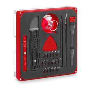 Einhell Original Set de r&eacute;paration de pr&eacute;cision et &eacute;lectronique 28 pi&egrave;ces (embouts de pr&eacute;cision, porte embouts tournevis, pincettes courb&eacute;es, spudger, Jimmy, Opening Tool, Opening Picks, ventouse)